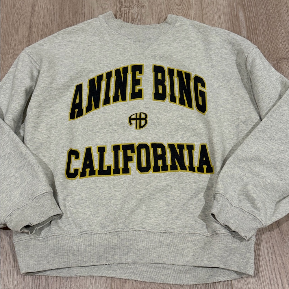 New Anine Bing Jaci Crewneck Sweatshirt in Heather Grey Size XS Oversized - Picture 2 of 11